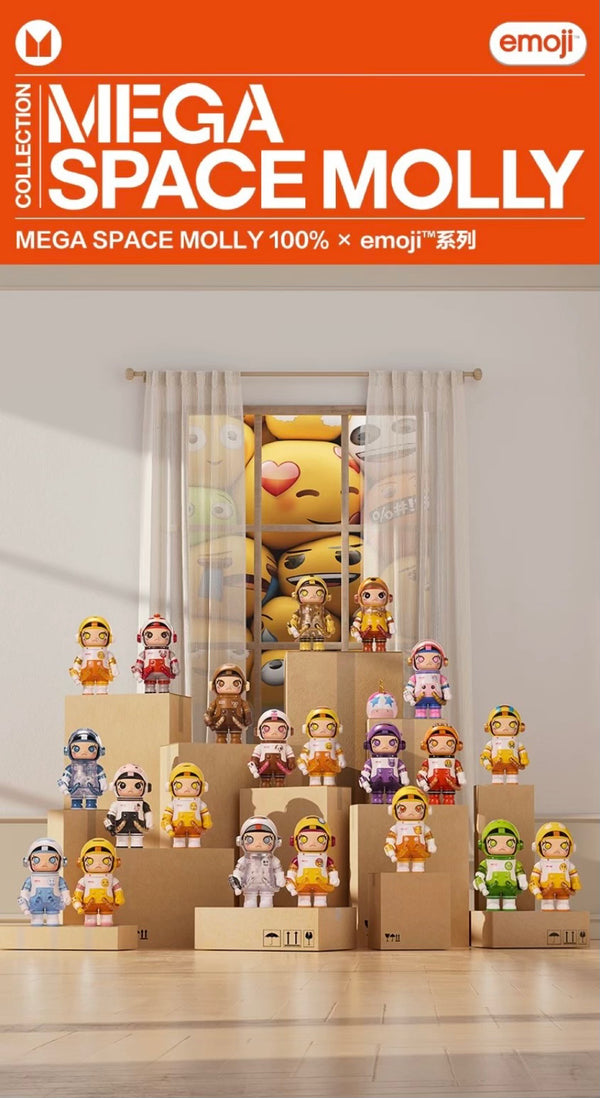 POPMART MEGA SPACE MOLLY 100% × emoji™ series blind box (กล่องละ 9 ชิ้น)